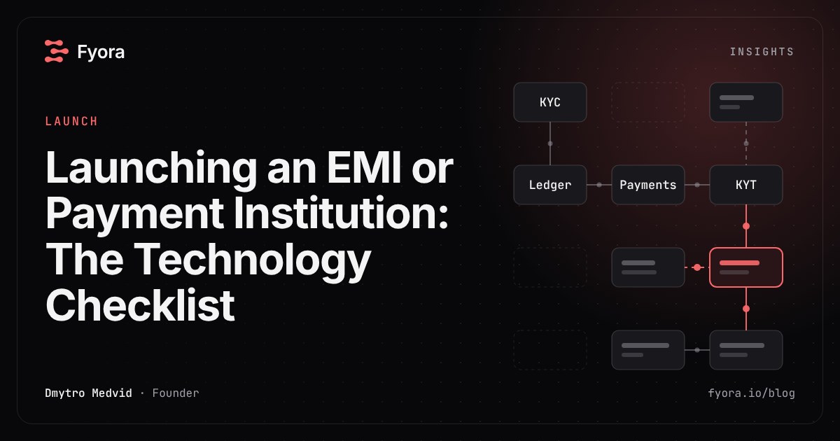Fyora cover: the technology checklist for launching an EMI or payment institution